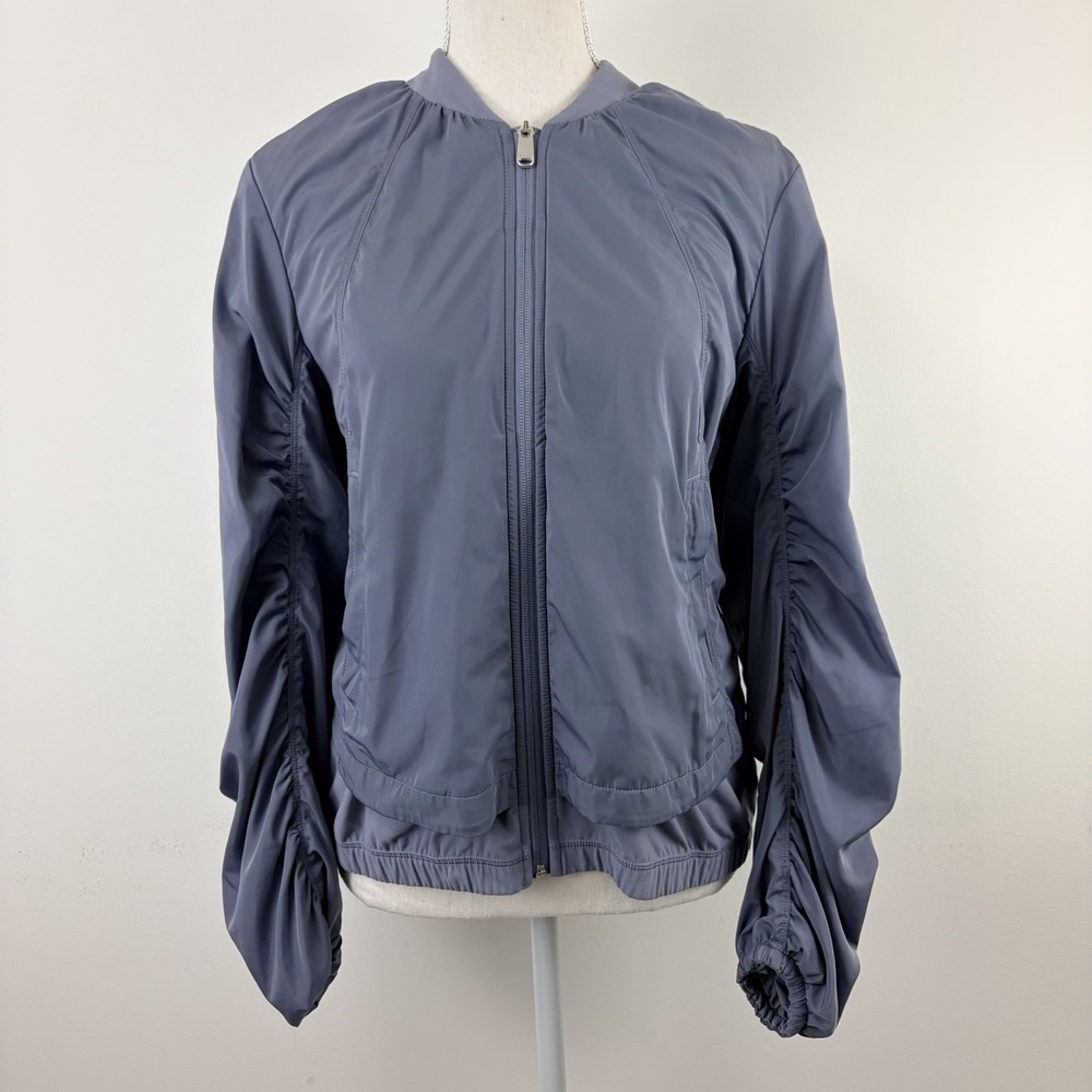 Athleta Women's Blue Full Zip Lightweight Jacket Size S Ruched Sleeves
